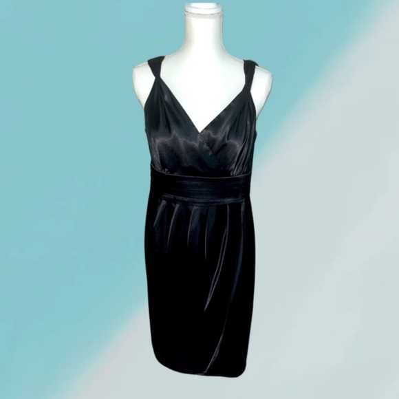 London Times Black Satin Cocktail Dress - Picture 1 of 11